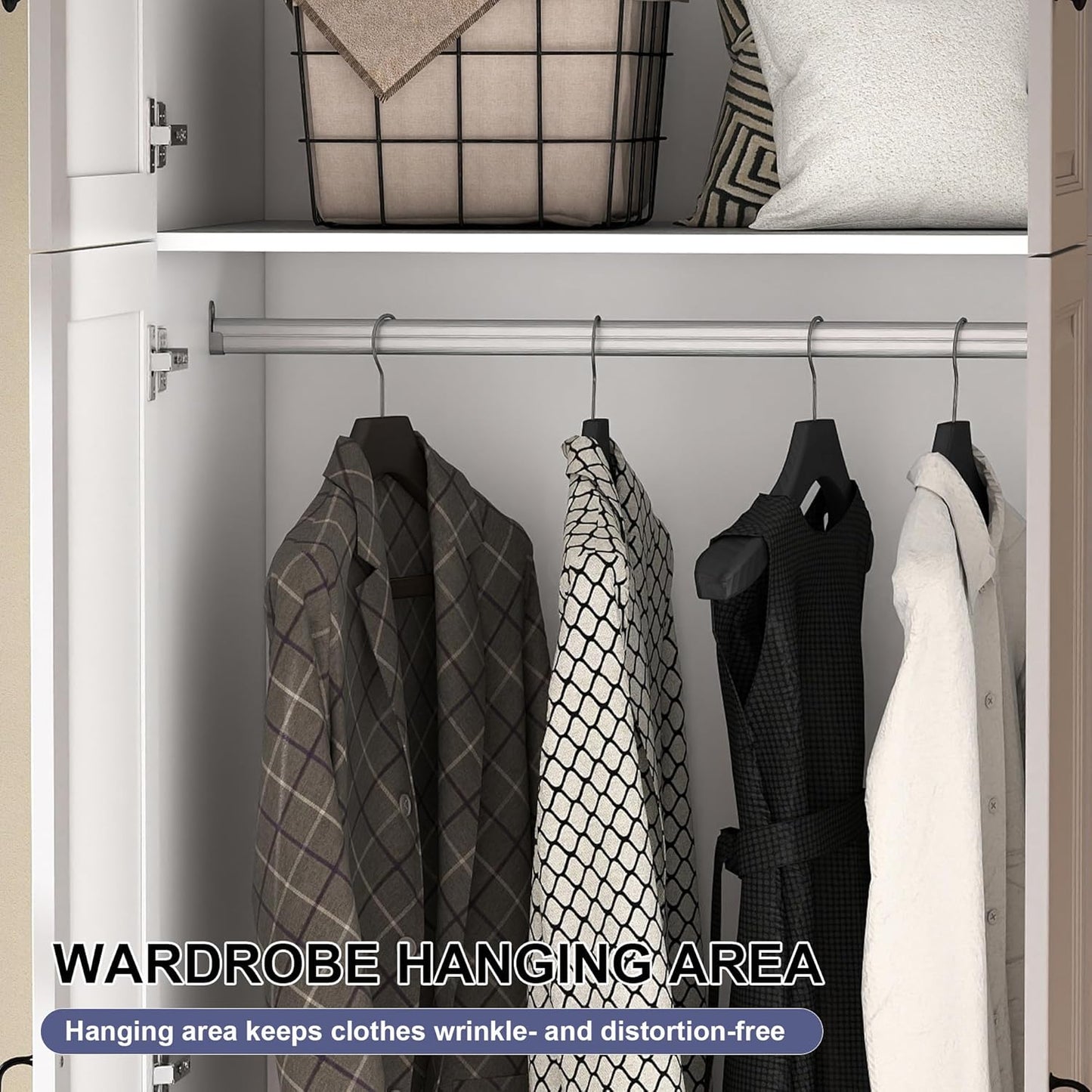 White Armoire Wardrobe Closet: 88" Extra Tall Wardrobe Closet with 4 Drawers, Bedroom Armoires with 4 Doors, Wood Large Armoire with Top Cabinet (63")