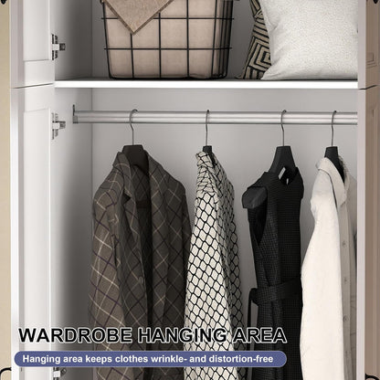 White Armoire Wardrobe Closet: 88" Extra Tall Wardrobe Closet with 4 Drawers, Bedroom Armoires with 4 Doors, Wood Large Armoire with Top Cabinet (63")