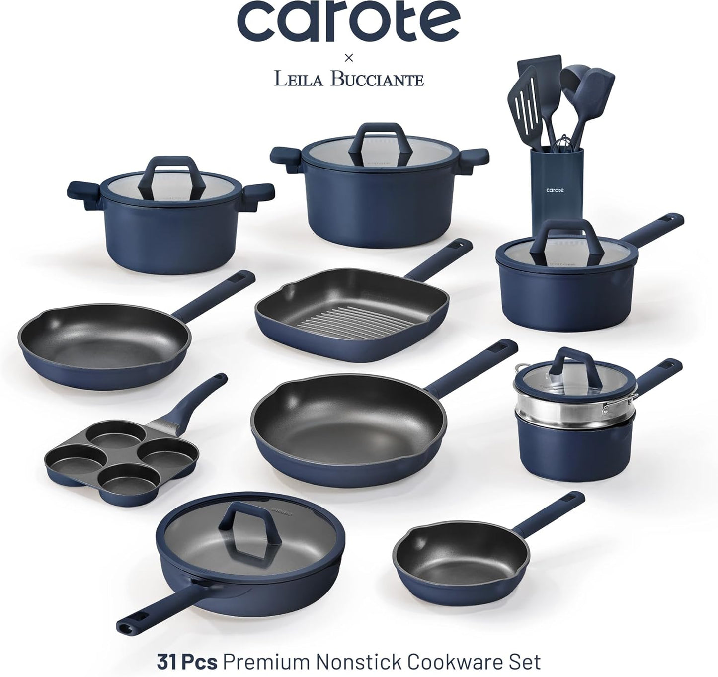 CAROTE 31PCS Pots and Pans Set, Nonstick Cookware Set Kitchen Non Stick Induction Titanium Cookware Non-toxic Granite Cooking set, PFOA Free