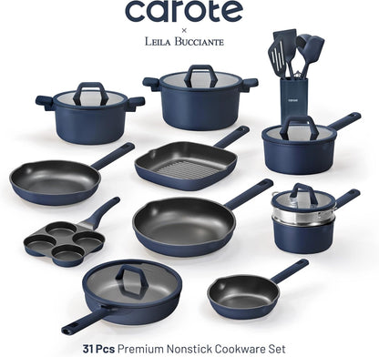 CAROTE 31PCS Pots and Pans Set, Nonstick Cookware Set Kitchen Non Stick Induction Titanium Cookware Non-toxic Granite Cooking set, PFOA Free