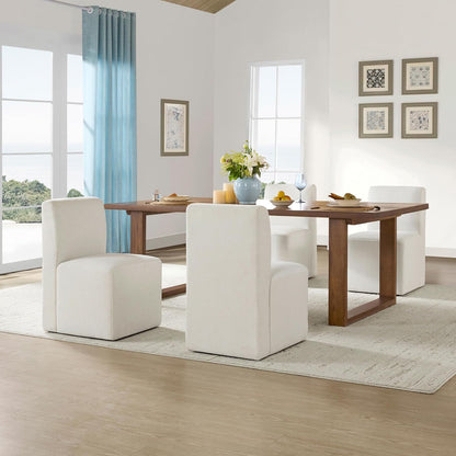 CHITA Dining Chairs with Casters Set of 4, FSC Certified Upholstered Armless Modern Rolling Dining Chairs with Rollers for Bedroom Reading Room Living Room, Linen