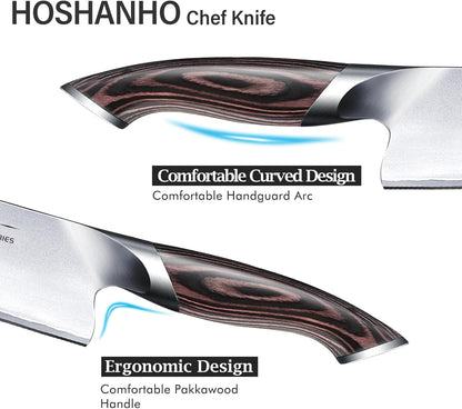 HOSHANHO Kitchen Knife in Japanese High Carbon Steel, Professional High-Class Chef's Knife 8 inch, Non-slip Ultra Sharp Cooking Knives with Ergonomic Handle