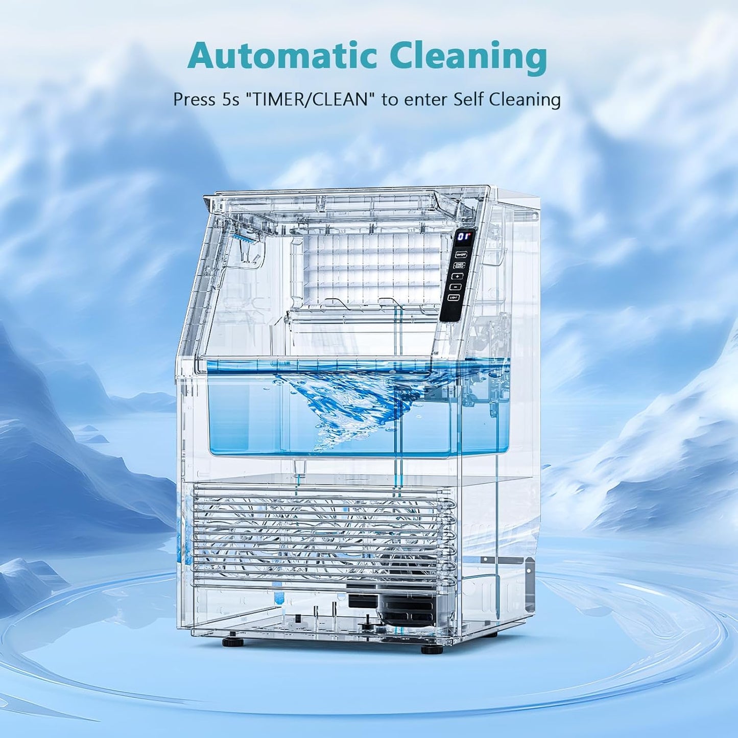COWSAR Commercial Ice Maker Machine, Self-Cleaning Ice Machine for Home, Bar, Restaurant, Office and Outdoor .80Lbs/24H Freestanding Undercounter Ice Maker with 24Lbs Storage Capacity