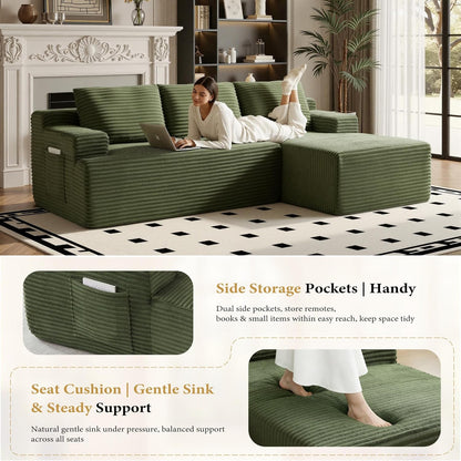 96" Sectional Couches for Living Room Cloud Couch Sofa with L-Shape Upholstered Boneless Couchs Modern Modular Sectional Couch with Chaise (Green, 96" W+Right Facing Chaise+2Seaters)
