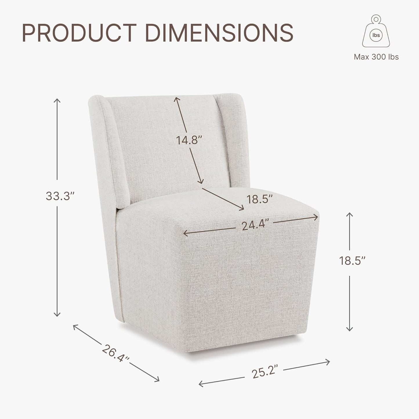 KISLOT Upholstered Dining Chairs Set of 4 with Casters, Wingback Modern Side Armless Deskchair with Rollers for Diningroom Bedroom Livingroom Reading Room, Linen Fabric