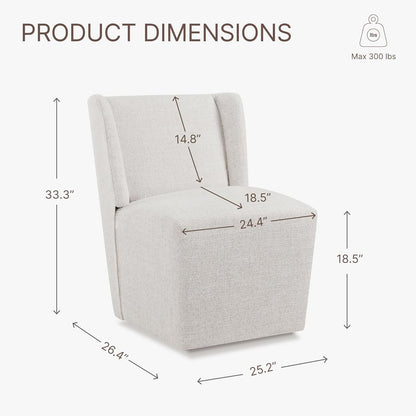 KISLOT Upholstered Dining Chairs Set of 4 with Casters, Wingback Modern Side Armless Deskchair with Rollers for Diningroom Bedroom Livingroom Reading Room, Linen Fabric