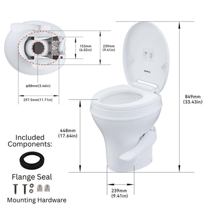 SEAFLO RV Toilet - Residential Height, Gravity Flush, Soft Close