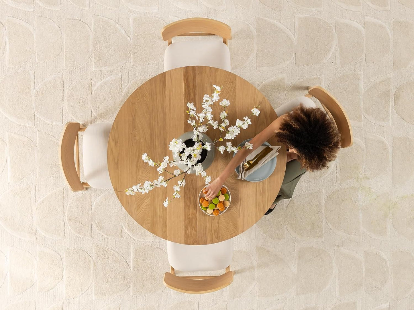 Transformer Table - Solid Wood Extendable Round Dining Table Set with 6 Chairs, Seats 2-10, Extendable Round Dining Set, Space-Saving Modern Furniture, Natural (Table + 6 Chairs)