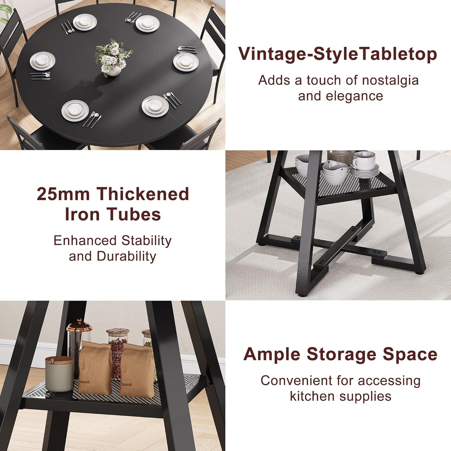 Jocoevol 51'' Round Dining Table,Kitchen Dining Room Circle Dinner Pedestal Table,Space Saving Wood Kitchen & Dining Room Furniture (Black, 51In)