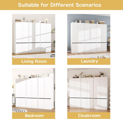 White Armoire Wardrobe Closet: 74" Wooden Wardrobe Closet with 6 Doors, Bedroom Armoires with Hanging Rod, Tall Closets Cabinet for Hanging Clothes (94.5")