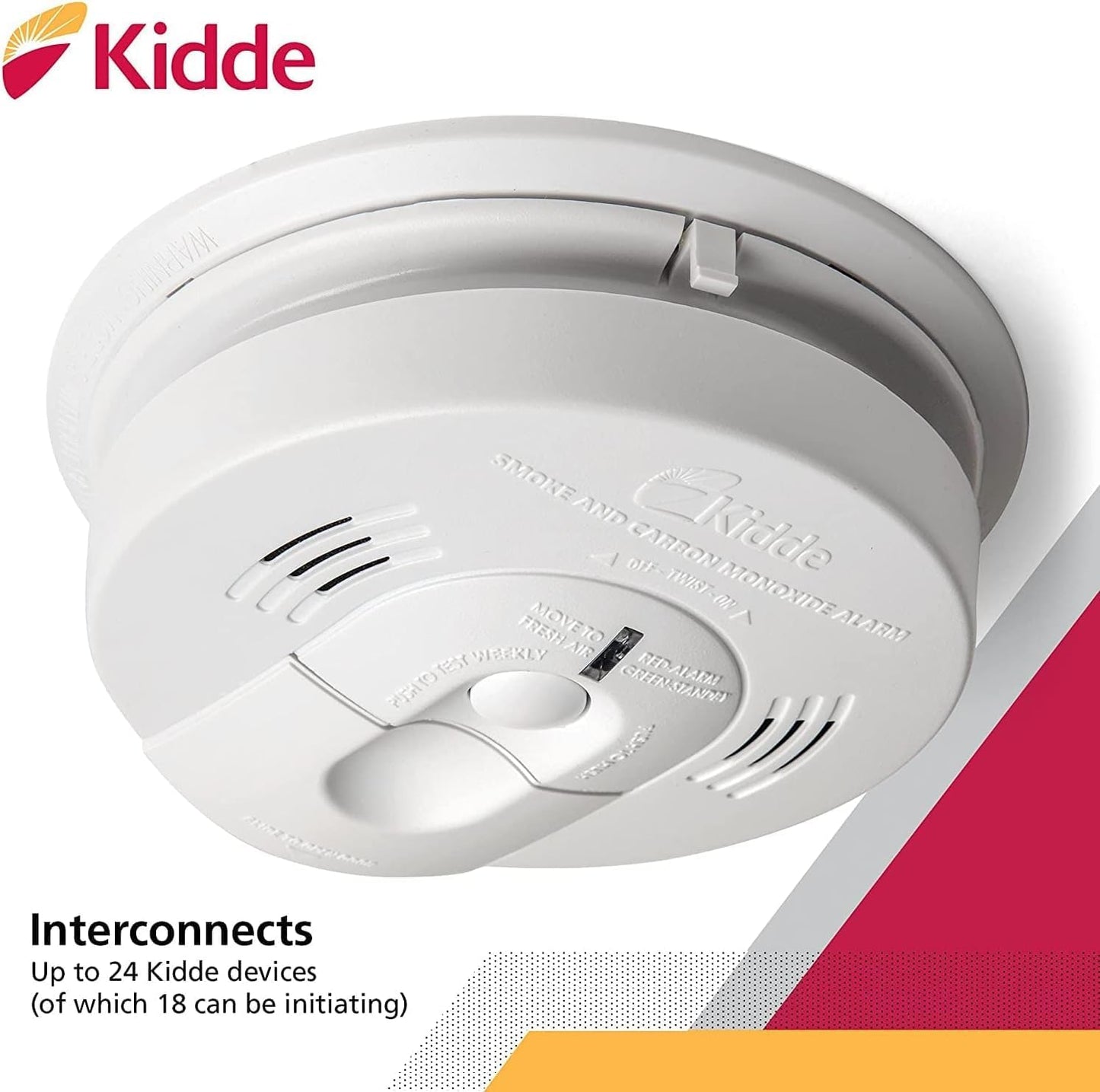 Kidde Smoke & Carbon Monoxide Detector, Hardwired, Interconnect Combination Smoke & CO Alarm with Battery Backup, Voice Alert, Pack of 2
