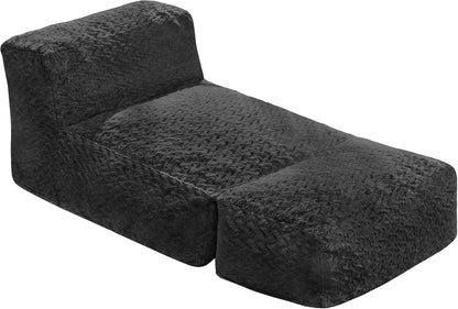 Hobestluk Bean Bag Chair Big Bean Bag Lounger for Adults Bean Bag Couch with Memory Foam Filled for Living Room, Bedroom or Balcony (Chevron Plush Black)