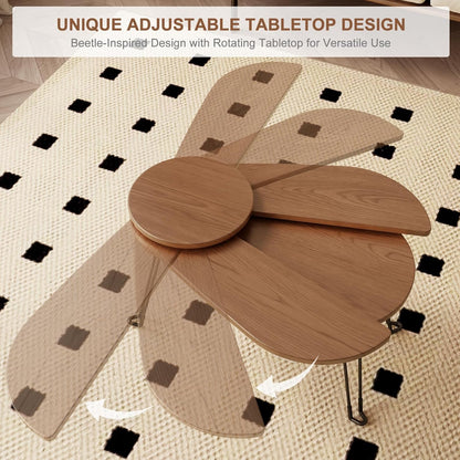 Muwuele Small Coffee Tables for Small Spaces, Solid Wood Accent Tables Living Room, Foldable Coffee Table Oval, Folding Floor Table, Low Table for Sitting on the Floor, Narrow Side Table Couch, Walnut