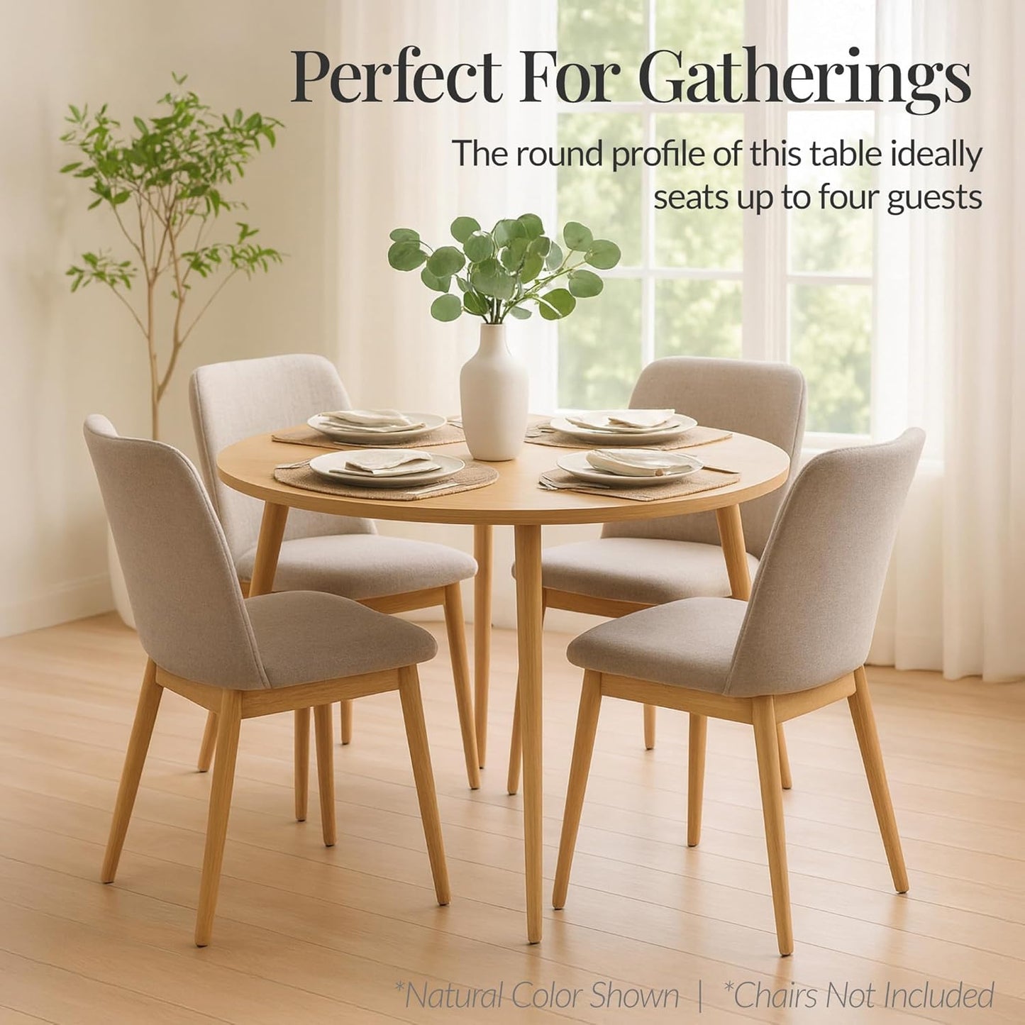 Best Choice Products Round 35.5in Dining Table for 4 w/Sturdy Wood Finish Steel Legs, Mid Century Modern, Space-Saving, Small Space Circle Dinette for Home, Kitchen, Apartment - Pecan