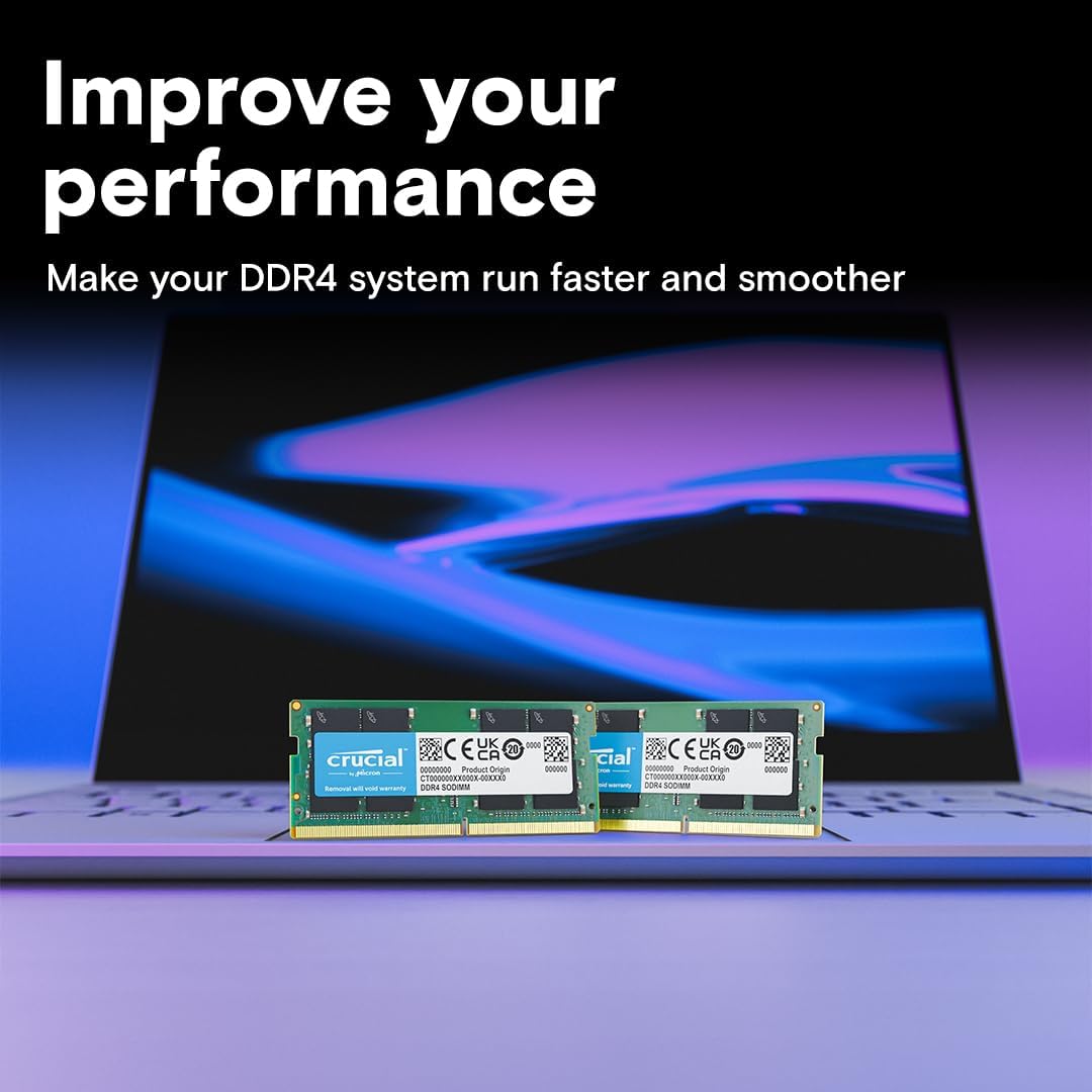 Crucial 64GB DDR4 RAM Kit (2x32GB), 3200MHz (PC4-25600) CL22 Laptop Memory, SODIMM 260-Pin, Downclockable to 2933/2666MHz, Compatible with 13th Gen Intel Core and AMD Ryzen 7000 - CT2K32G4SFD832A