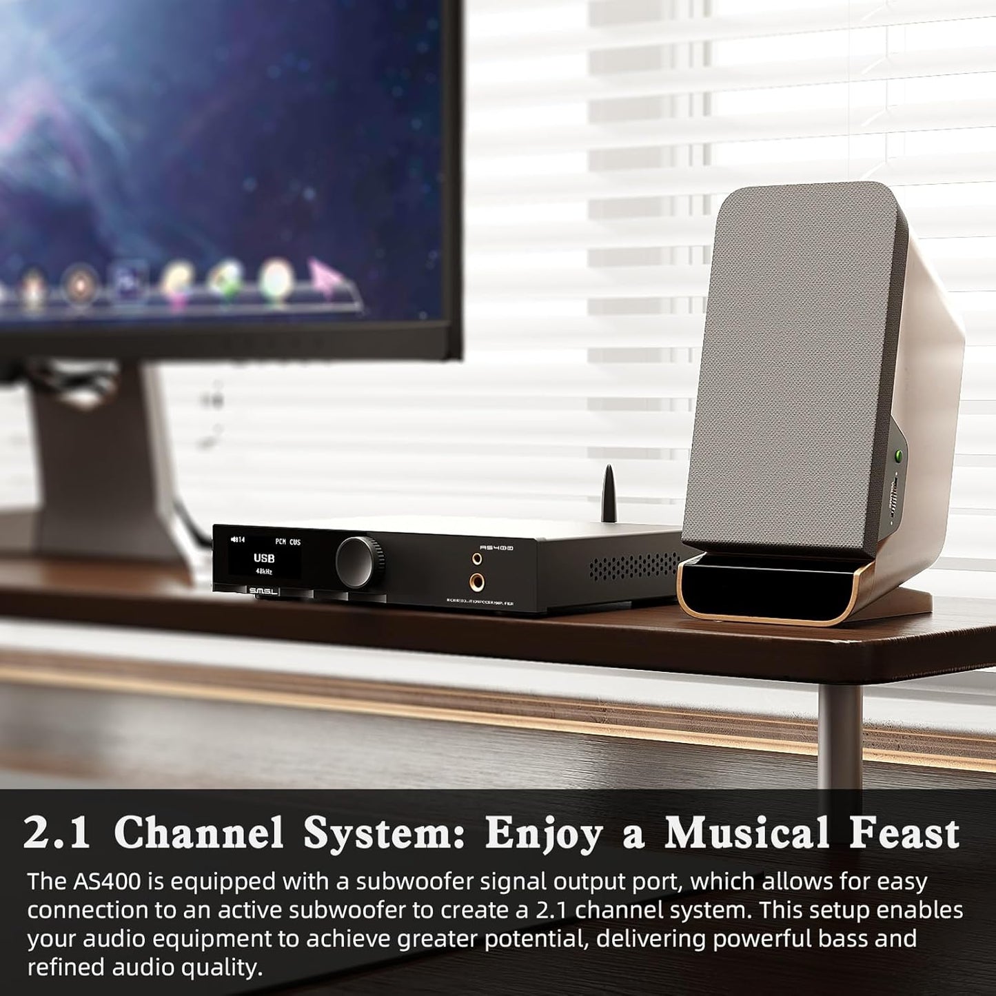 SMSL AS400 MA5332MS Power Amplifier CS43131 165W x 165W DAC Headphone Amp, USB/Coax/Opt/HDMI ARC/RCA/Phono Input 2.1 Channel Speaker/Subwoofer 4.4mm/6.35mm Headphone Output, MQA DAC Class D Amplifier