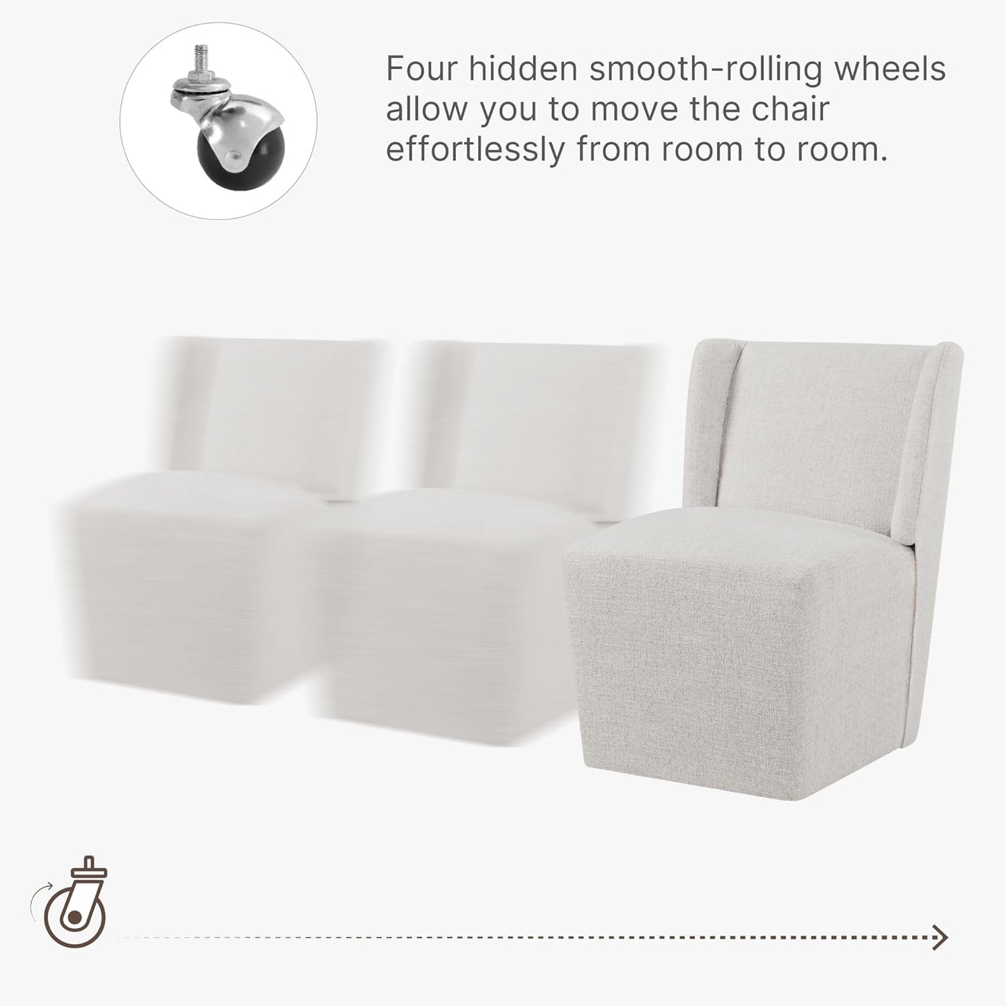 KISLOT Upholstered Dining Chairs Set of 4 with Casters, Wingback Modern Side Armless Deskchair with Rollers for Diningroom Bedroom Livingroom Reading Room, Linen Fabric