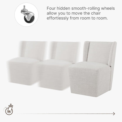 KISLOT Upholstered Dining Chairs Set of 4 with Casters, Wingback Modern Side Armless Deskchair with Rollers for Diningroom Bedroom Livingroom Reading Room, Linen Fabric