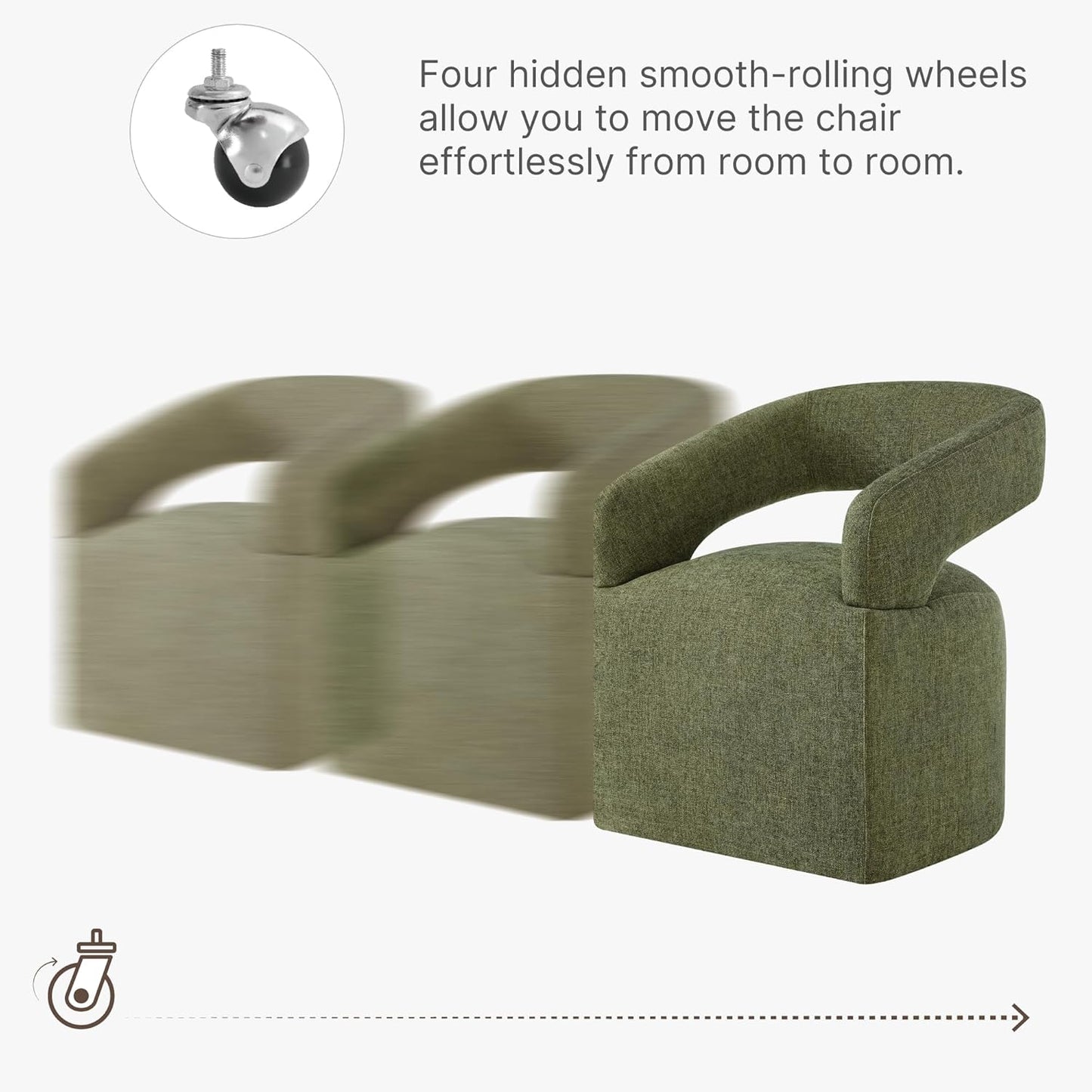 KISLOT Upholstered Dining Chairs with Casters, Modern Barrel Side Armchair with Rollers for Dining Room, Bedroom, Kitchen, Reading Room, Green, Set of 4