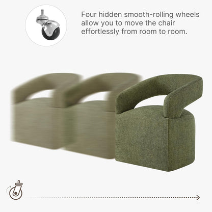 KISLOT Upholstered Dining Chairs with Casters, Modern Barrel Side Armchair with Rollers for Dining Room, Bedroom, Kitchen, Reading Room, Green, Set of 4