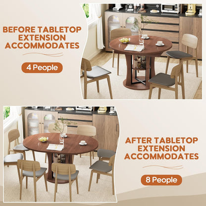 43.3''-59'' Extendable Round Dining Table for 4-8, Expandable Kitchen Table with Storage Shelf, Space Saving Circle Kitchen Table, Round Oval Dining Room Table for Living Room
