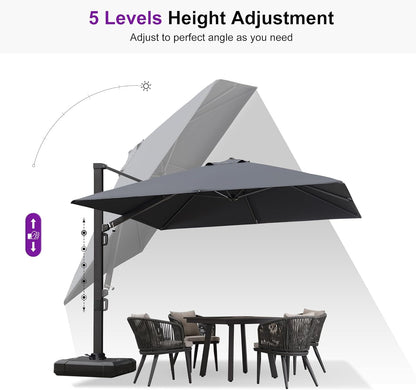 PURPLE LEAF 10 FT Square Patio Umbrella Large Outdoor Aluminum Offset Umbrella with 360-degree Rotation Cantilever Umbrella for Garden Deck Backyard Pool, Grey