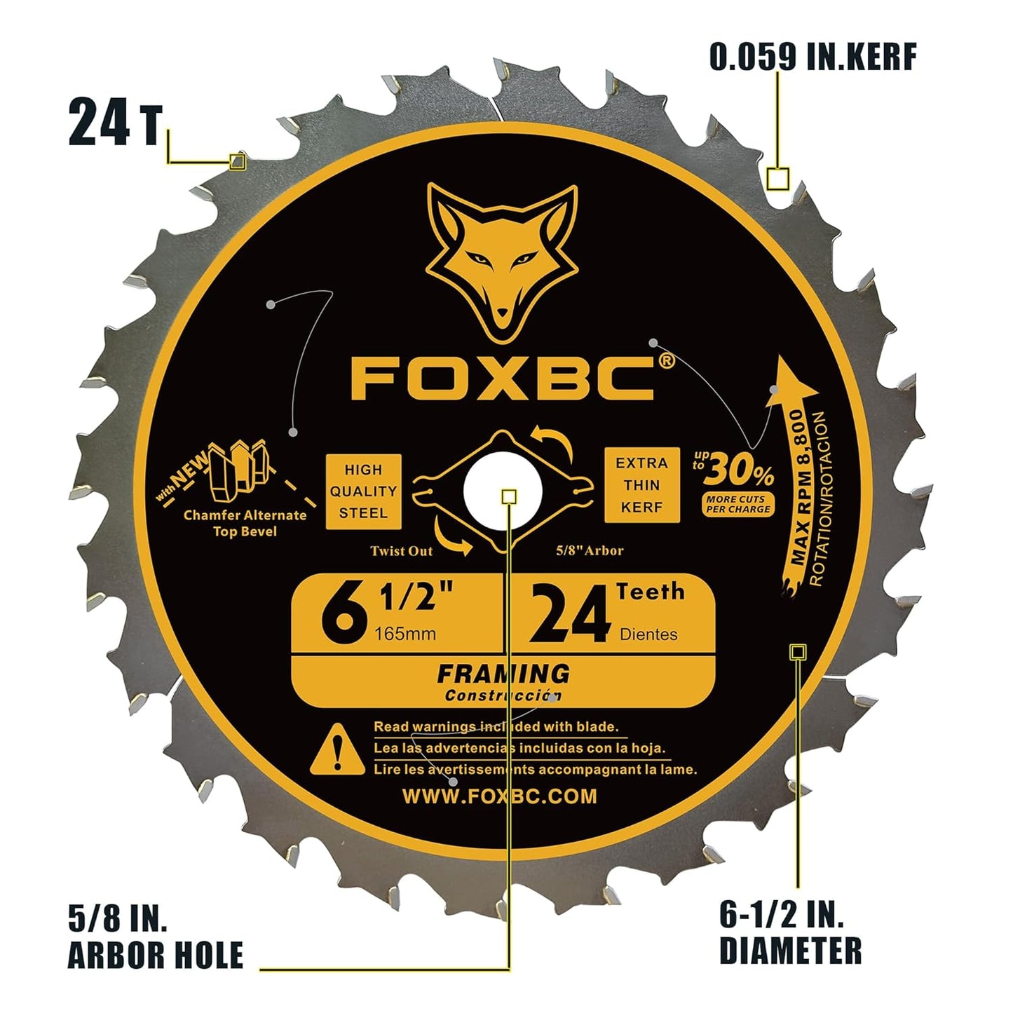 FOXBC 6-1/2 inch Circular Saw Blade 24T 40T 60T Combo Pack, Ultra Fine Finish for Wood Cutting, Thin-Kerf with 5/8" Arbor