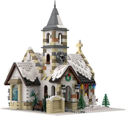 Christmas Country Church Building Kit, MOC-147549 Winter Modular Building Blocks Christmas House Building Block Building Toy (1769 Pieces)