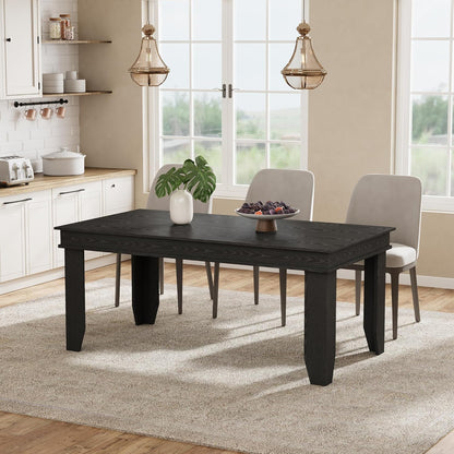 GarveeHome Farmhouse Dining Table for 6-8 People, 71 in Long Kitchen Tables with Wooden Sturdy Frame, 6 ft Large Rectangular Dinner Table for Dining Room, Kitchen, Black, 63" Non-extendable