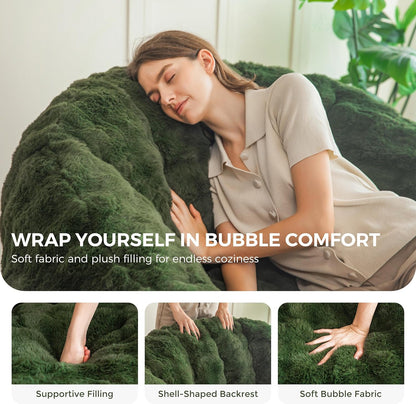 MAXYOYO Giant Bean Bag Chair for Adults, Stuffed Shell-Shaped Large Bean Bag Couch, Cozy Living Room Chair with Filler, Floor Sofa Lazy Sofa for Bedroom Living Room, Green, Standard