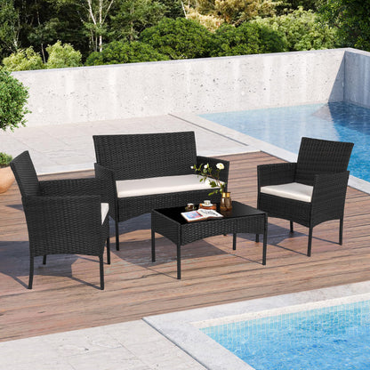 SHINTENCHI 4 Piece Wicker Patio Furniture Set with Glass Table