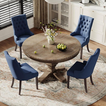 COLAMY Wingback Upholstered Side Dining Room Chairs Set of 6, Fabric Dining Chairs with Tufted Button, Living Room Chairs for Home Kitchen, Blue