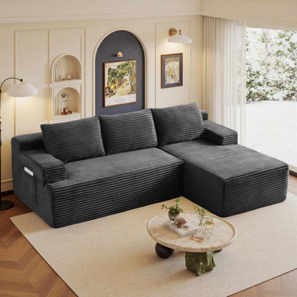 96" Sectional Couches for Living Room Cloud Couch Sofa with L-Shape Upholstered Boneless Couchs Modern Modular Sectional Couch with Chaise (Dark Grey, 96" W+Right Facing Chaise+2Seaters)