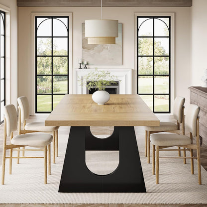 Tribesigns Large Dining Table for 6-8 People, 70.9-Inch Wood Rustic Rectangular Table with Black Wooden Legs, Farmhouse Center Kitchen Table for Dining Room, Living Room, Home Furniture, Oak and Black