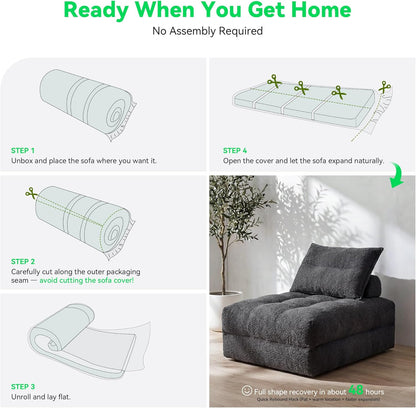 MONVANE Folding Sofa Bed, Fold Out Chair Bed with Pillow, Convertible Sleeper Chair for Living Room/Small Spaces, Foldable Lazy Sofa Bed Floor Chair, Comfy Teddy Velvet Couch Bed, Dark Grey
