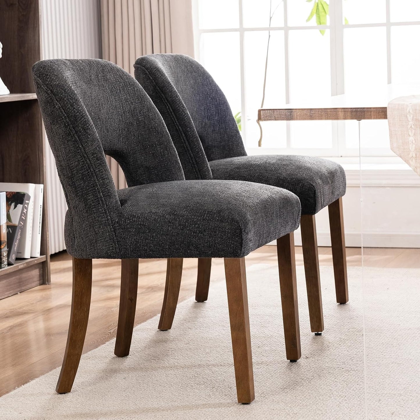 VKNOW Wooden Dining Chairs Set of 6, Modern Fabric Upholstered Dining Room Chair Kitchen Chairs, Farmhouse Dinner Chair for Kitchen Dining Room, Charcoal