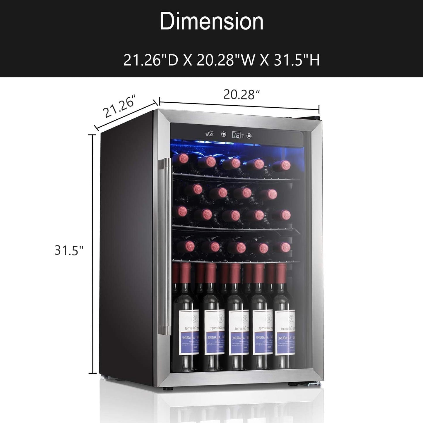 Antarctic Star Wine Cooler/Cabinet Drink Refrigerator Fridge, 36 Bottle Freestanding Wine Chiller with Stainless Steel, Double-Layer Glass Door Touch Screen for Home Office/Bar, 4.4Cu.Ft., Silver