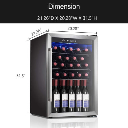 Antarctic Star Wine Cooler/Cabinet Drink Refrigerator Fridge, 36 Bottle Freestanding Wine Chiller with Stainless Steel, Double-Layer Glass Door Touch Screen for Home Office/Bar, 4.4Cu.Ft., Silver