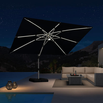PURPLE LEAF 9' X 12' Patio Umbrella with Lights Outdoor Rectangle Cantilever Umbrella Solar Powered LED with 360-degree Rotation for Garden Deck Pool Patio, Black
