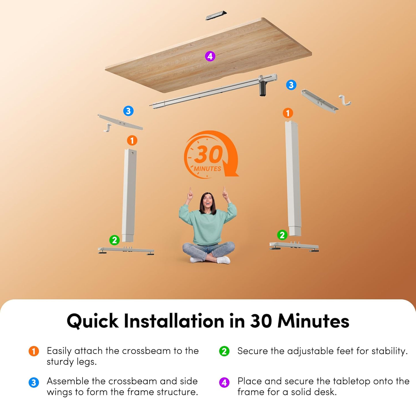 FEZIBO Standing Desk, 48 × 24 Inches Electric Height Adjustable, Sit and Stand Up, Computer Office Desk with Splice Board, White Frame/Maple TOP