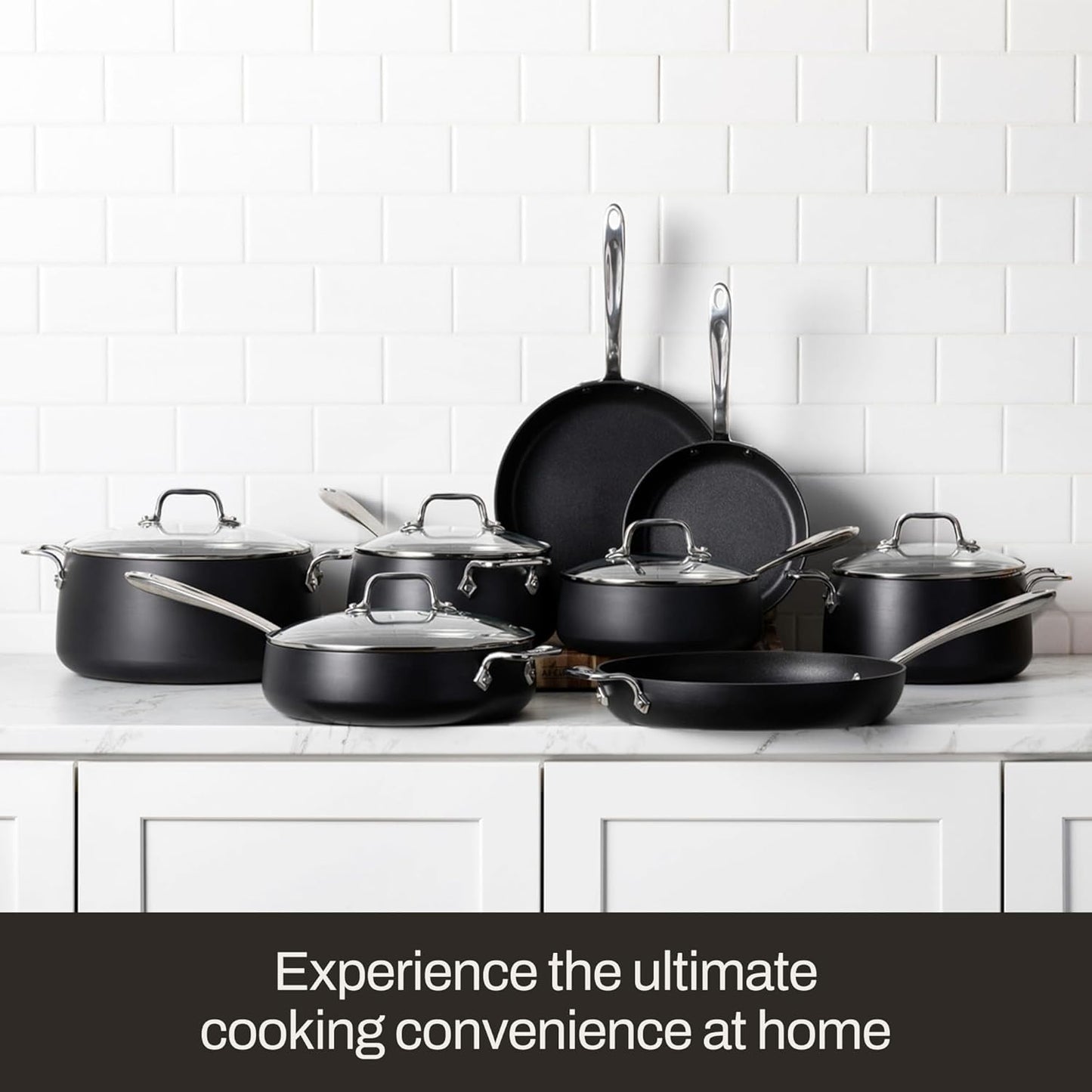 All-Clad HA1 Expert Hard Anodized Nonstick Cookware Set (13 Piece) Pots, Frying Pans, Dishwasher-Safe, Oven-Safe Up to 500°F Compatible with All Stovetops (Gas, Electric & Induction) - Black