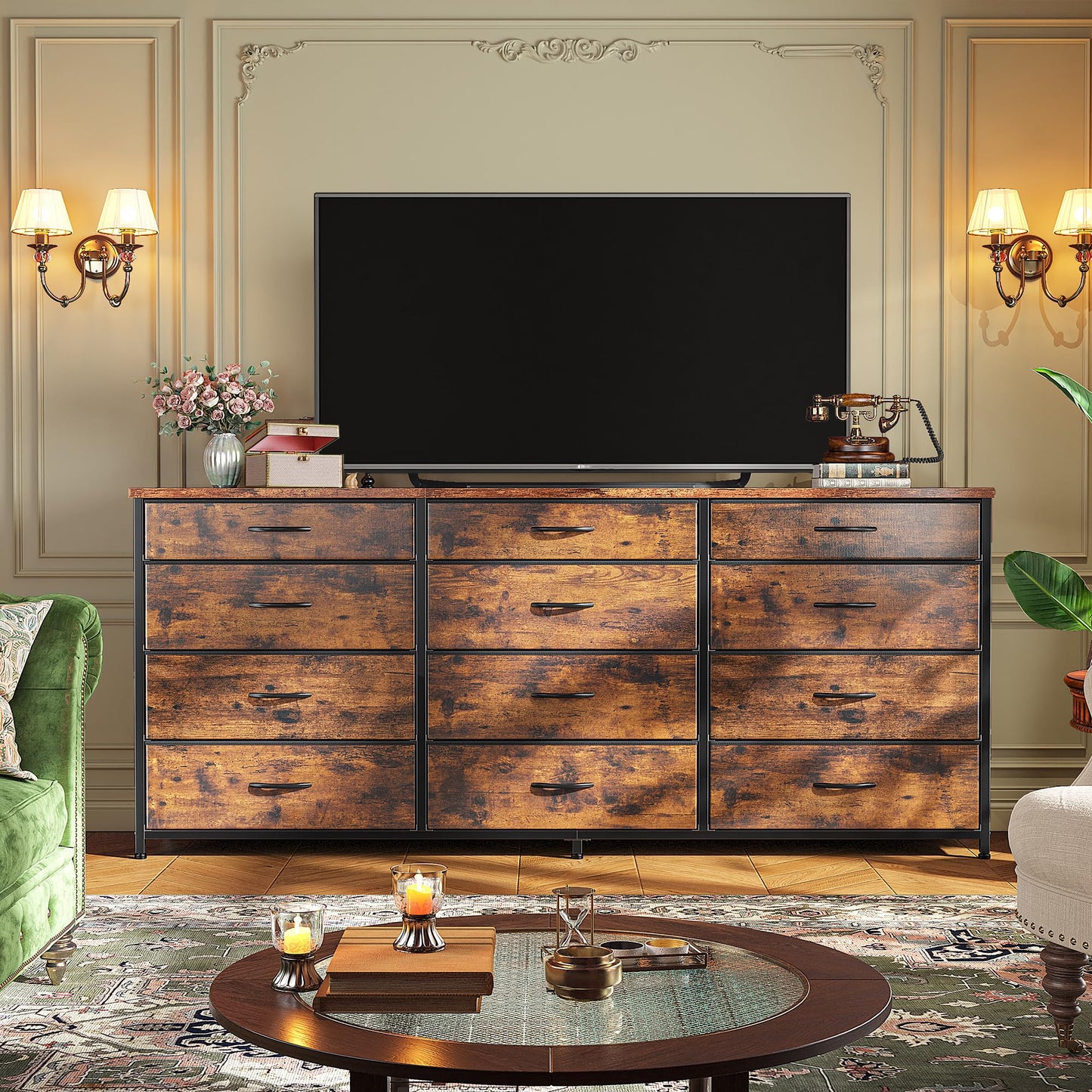 ROMORGNIZ 55" Dresser with 12 Drawers for Bedroom & TV