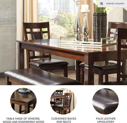 Signature Design by Ashley Bennox 6 Piece Dining Set with Upholstered Bench, Table & 4 Upholstered Chairs, Seats 6, Wood, Brown