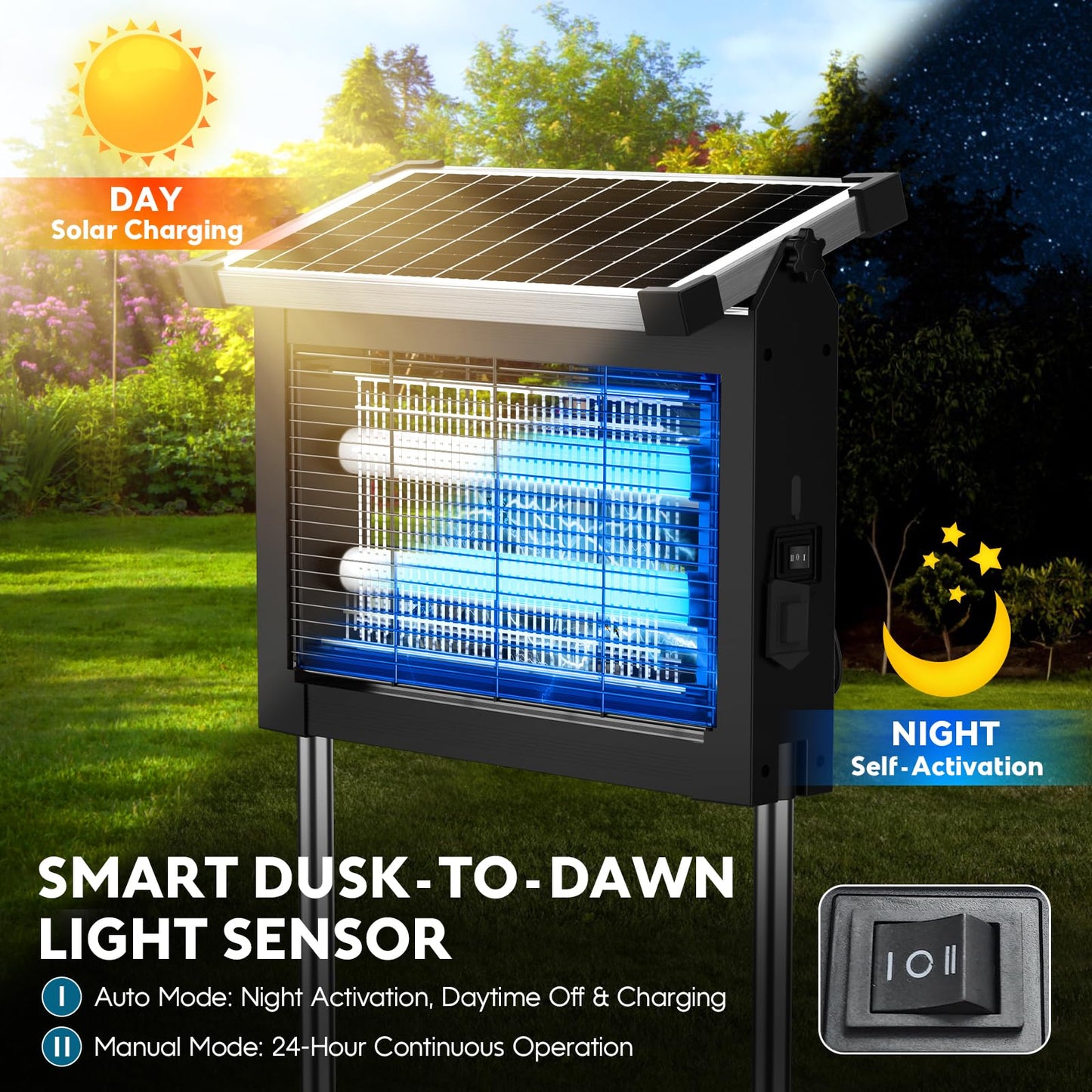 PHATROYYEE Solar Bug Zapper - Cordless Waterproof Mosquito Trap