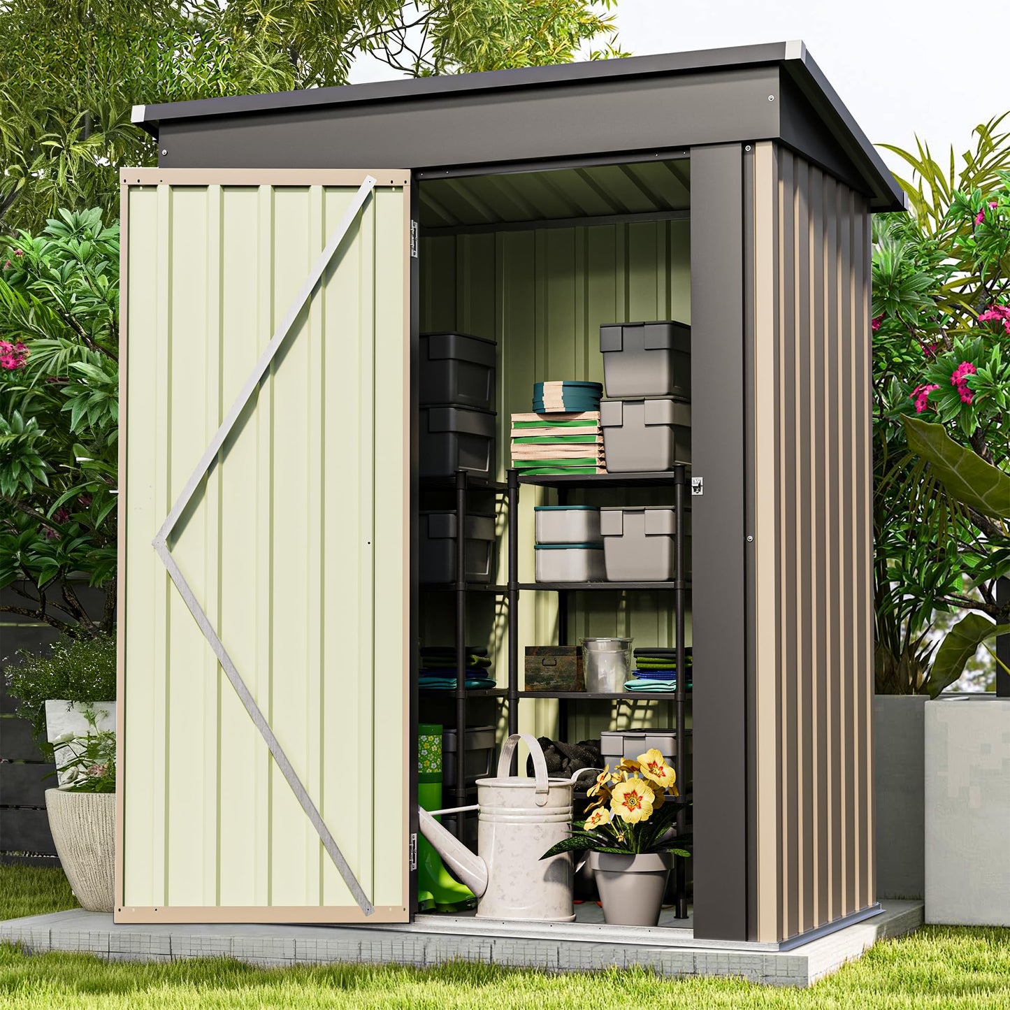 PATIOWELL 5x3 FT Outdoor Metal Storage Shed with Lockable Door