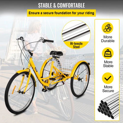 Adult Tricycle 26 7 Speed 3 Wheel Trike Bicycle Bike Cruise w Basket Shooping