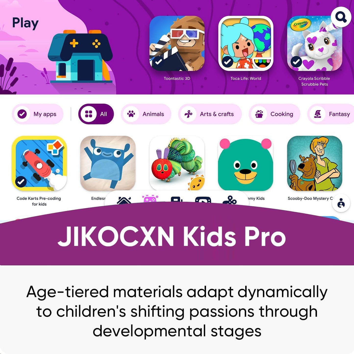 JIKOCXN Kids Tablet, Android 16 Tablet for Kids 10 inch Octa-Core with Case, 24GB RAM 64GB ROM 1TB TF Card Expandable for Toddler Children, Parental Control, Dual Camera, BT5.0, WiFi, Gift (Purple)
