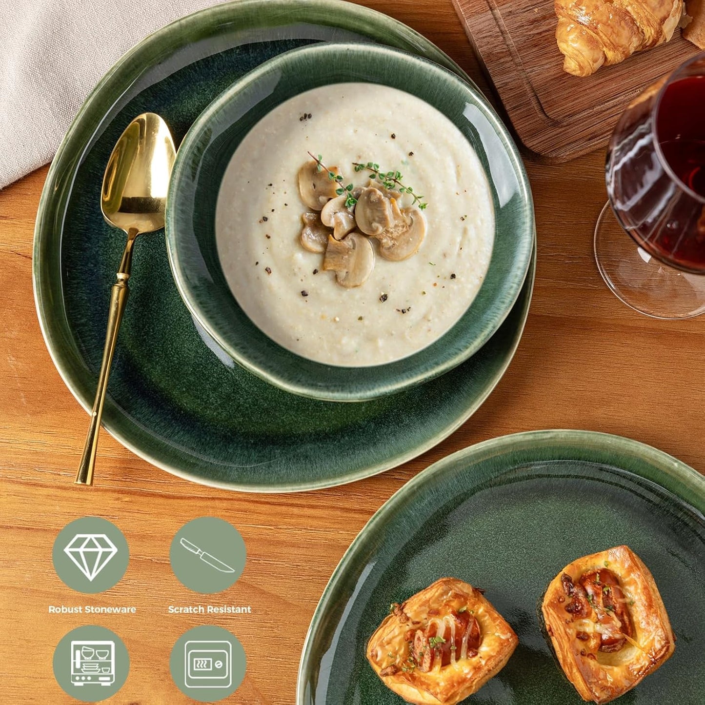 AmorArc Ceramic Dinnerware Sets,Handmade Reactive Glaze Stoneware Plates and Bowls Sets,Highly Scratch Resistant | Dishwasher & Microwave Safe Dishes Set,Service for 4 (12pc)