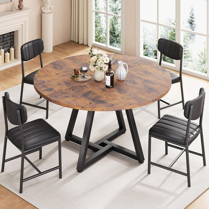 Jocoevol 51“ Round Kitchen Dining Room Table for 6-8, Circle Dining Dinner Table with Pedestal Metal Frame, Space Saving Wood Industrial Furniture for Small Space (Rustic Brown)