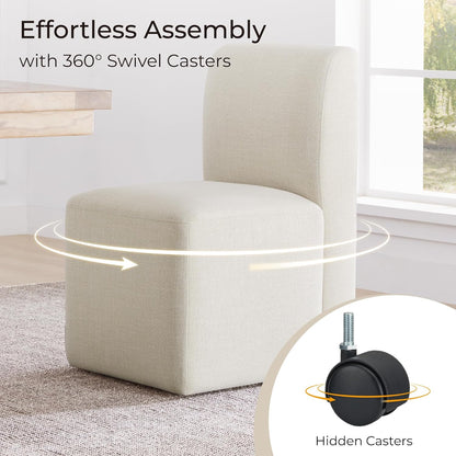 CHITA Dining Chairs with Casters Set of 4, FSC Certified Upholstered Armless Modern Rolling Dining Chairs with Rollers for Bedroom Reading Room Living Room, Linen